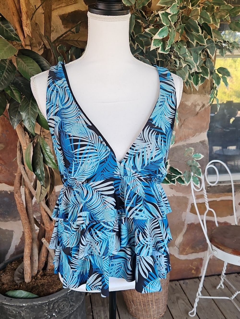 Time and Tru Blue Tropical Ruffle Tankini.